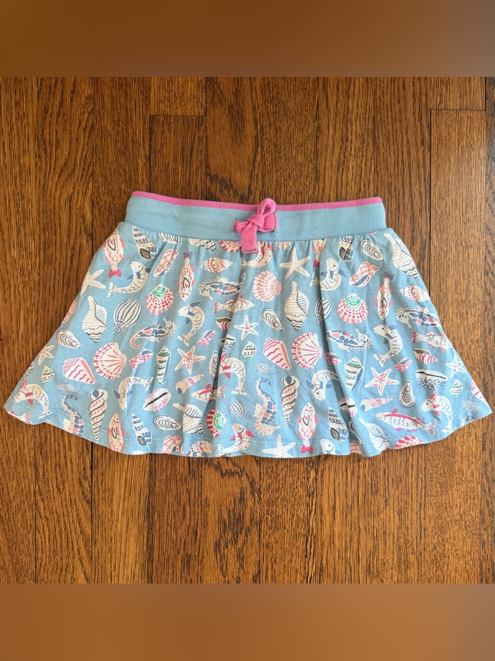 Mini Boden Light Blue Seashell Print Skort with Pink Trim 5-6Y